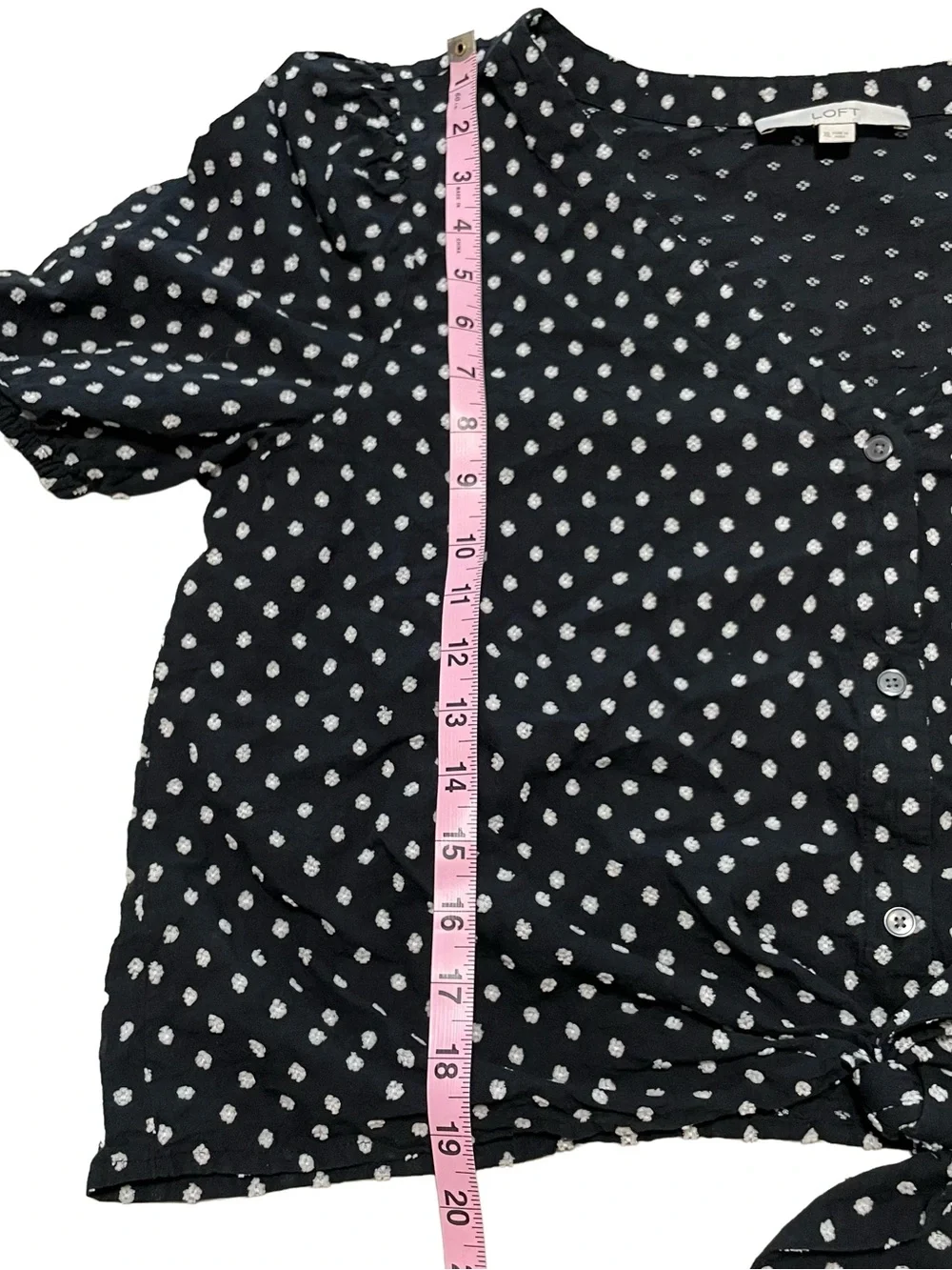 LOFT Black and Cream Cotton Tie-Front Blouse